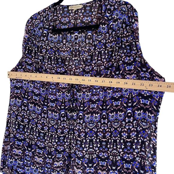 Democracy Sheer Top Womens XL Bohemian Lace Up V Neck Long Bell Sleeves Pintuck - Picture 10 of 11